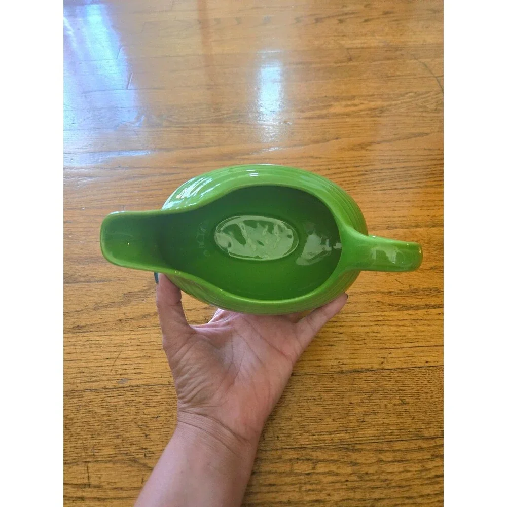 Vintage Homer Laughlin Fiesta Sauce Boat Pitcher Green Gravy Bowl Made in USA